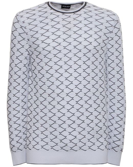 Giorgio Armani Sweater Aus Baumwoll/kaschmirjacquard in Gray für Herren