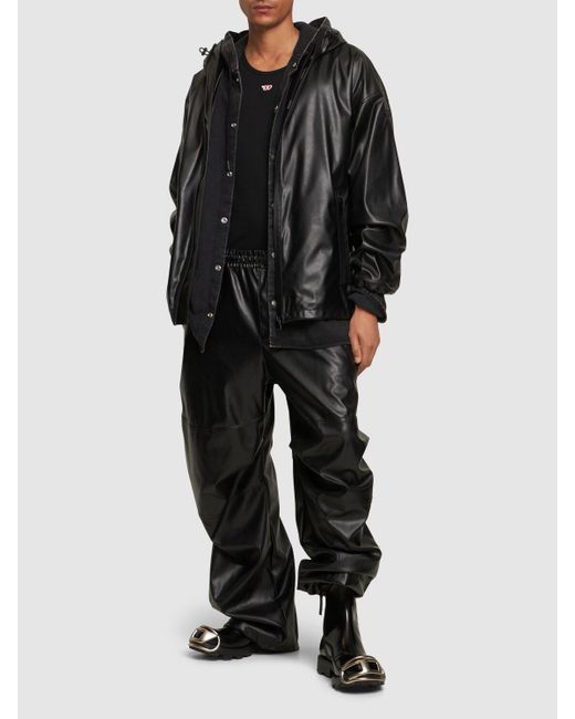 Chaqueta de piel sintética con capucha DIESEL de hombre de color Black