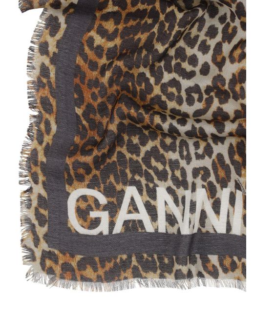 Ganni Xxl Leopard スカーフ Brown