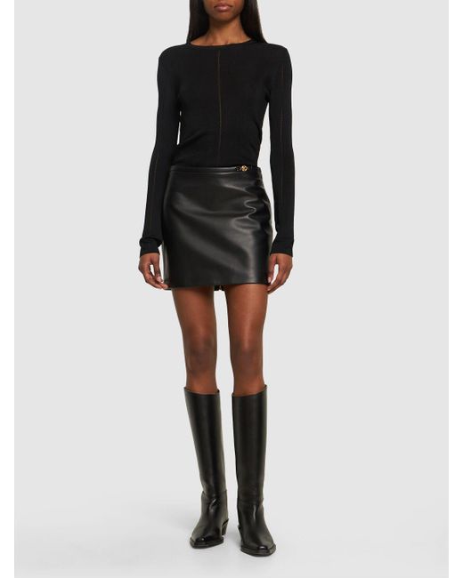 Versace Black Leather Plongé Mini Skirt W/Logo