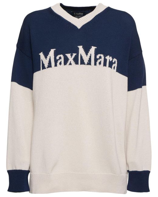 Mujer Suéter De Punto De Algodón Max Mara de color Blue