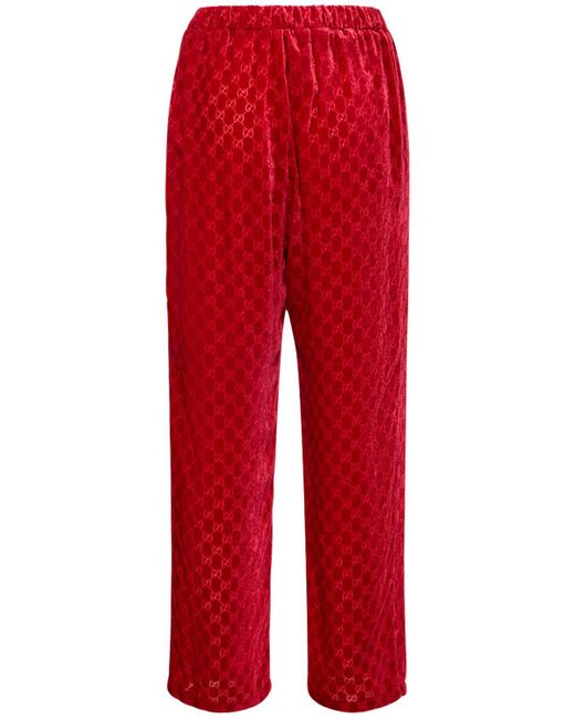 Gucci Red gg Devoré Velvet Pants