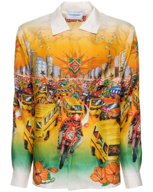 Casablancabrand Yellow Traffic Print Silk Shirt for men