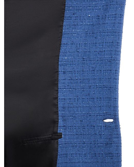 Chaqueta cruzada de tweed de algodón Versace de color Blue