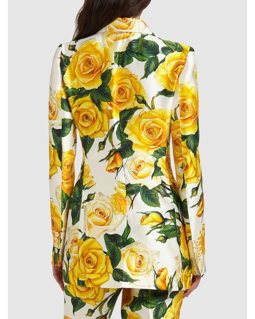 Dolce & Gabbana Yellow Rose Print Satin Jacket