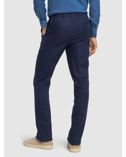 Kiton Blue Linen Drawstring Pants for men