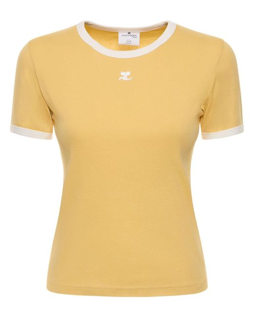 Courreges Yellow Ärmelloses T-shirt Aus Baumwolljersey