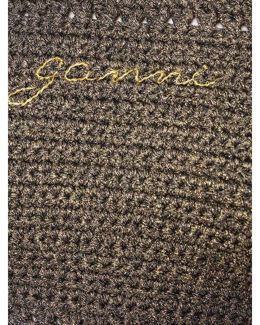 Ganni Gray Logo-embroidered Crochet-knit Crop Top