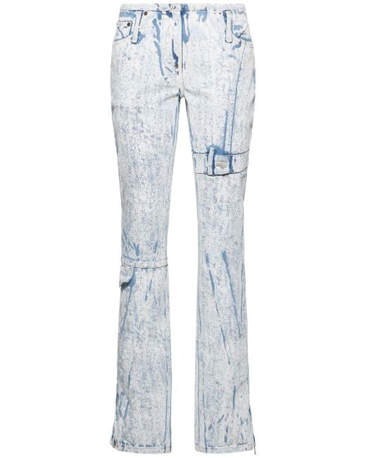 Jeans dritti vita media in denim spalmato di Acne in Blue