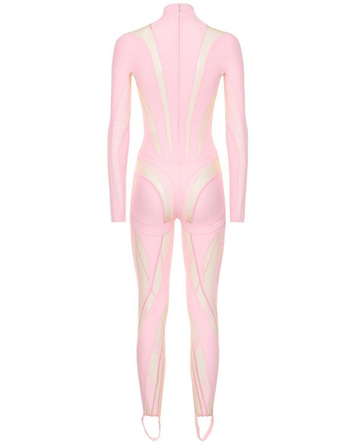 Mugler Pink Jumpsuit Aus Trikot Und Tüll