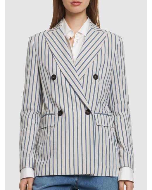 Veste en coton à rayures à double boutonnage Brunello Cucinelli en coloris Gray