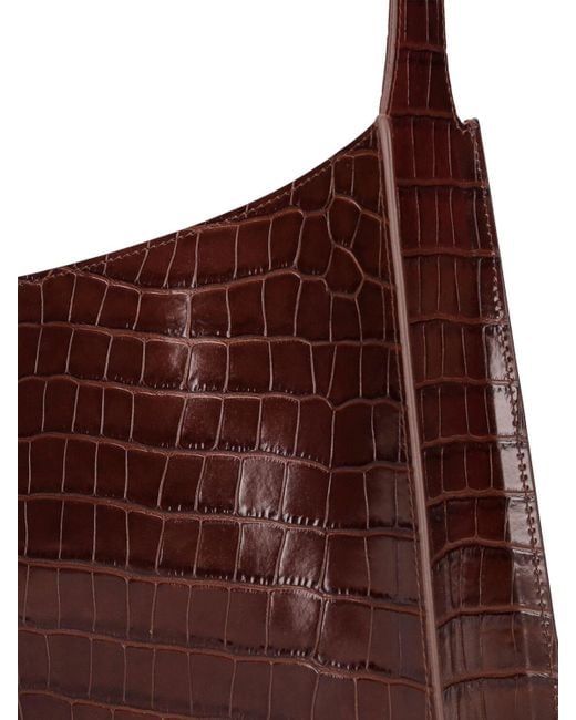 Little Liffner Brown Slanted Croc Embossed Leather Bag