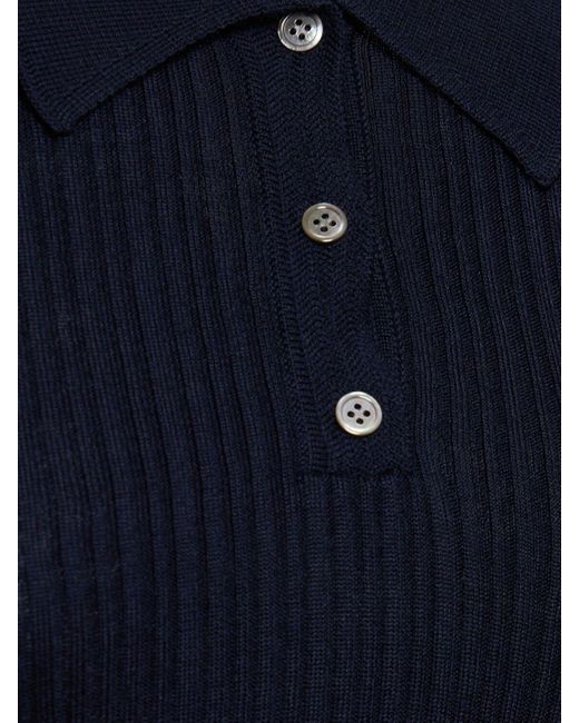 Theory Blue Ribbed Viscose Blend Polo Top