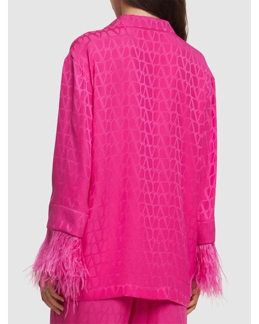 Valentino Pink Hemd Aus Logojacquard Mit Federn