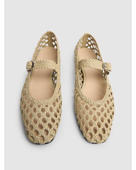 Le Monde Beryl White 10mm Woven Leather Mary Jane Flats