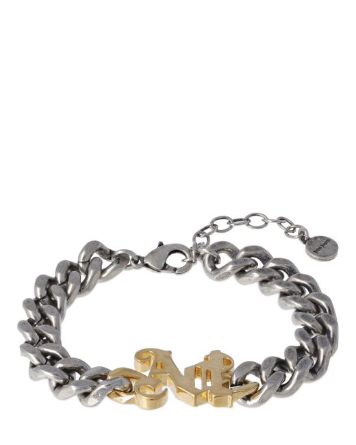 Palm Angels Metallic Pa Monogram Brass Chain Bracelet for men