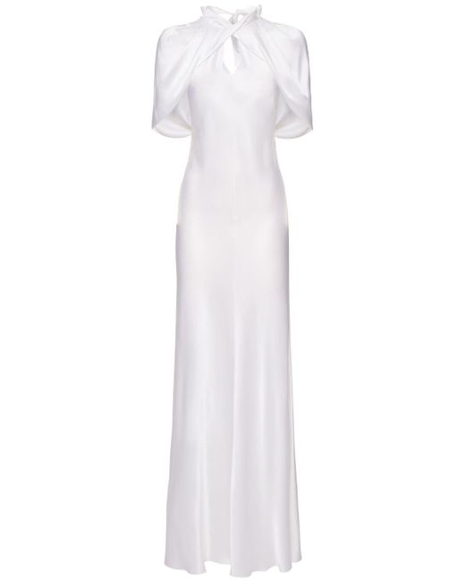 Alberta Ferretti サテンロングドレス White