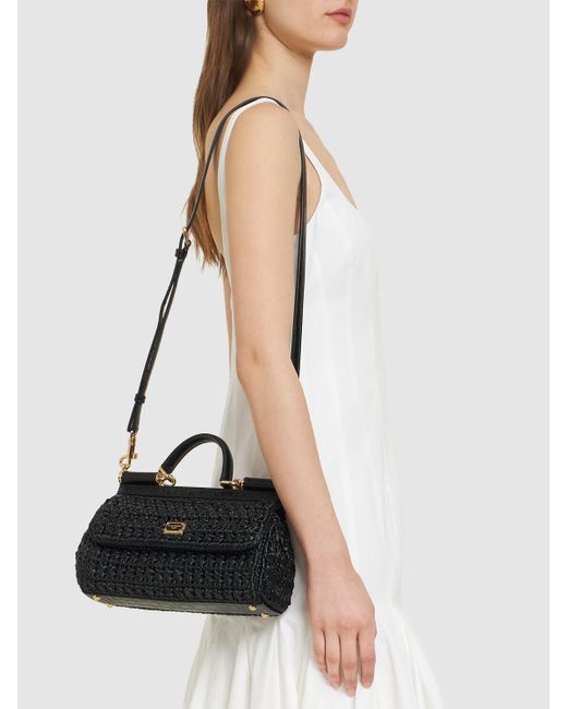 Dolce & Gabbana Black Medium Sicily Elongated Rattan Bag Unique