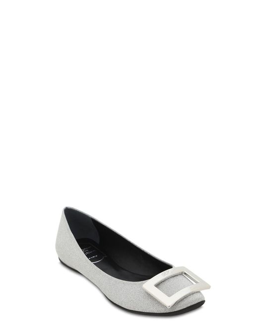 Roger Vivier Leather 10mm Gommette Glittered Flats In Silver Metallic Lyst