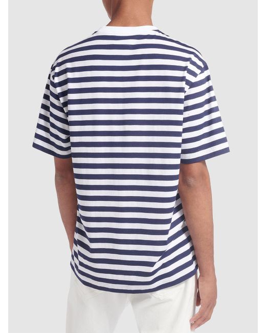 Versace Blue Logo Striped Cotton T-shirt for men