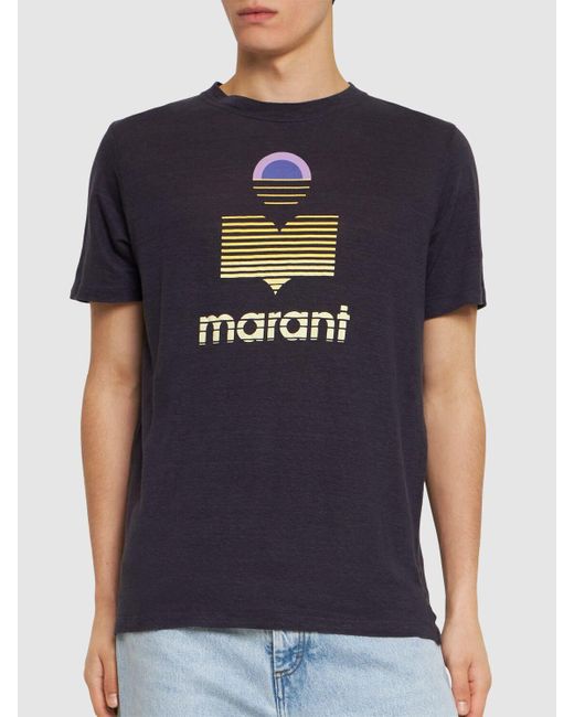 Isabel Marant Blue Logo Print Linen Jersey T-shirt for men