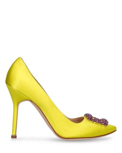 Zapatos de tacón hangisi de satén 105mm Manolo Blahnik de color Yellow