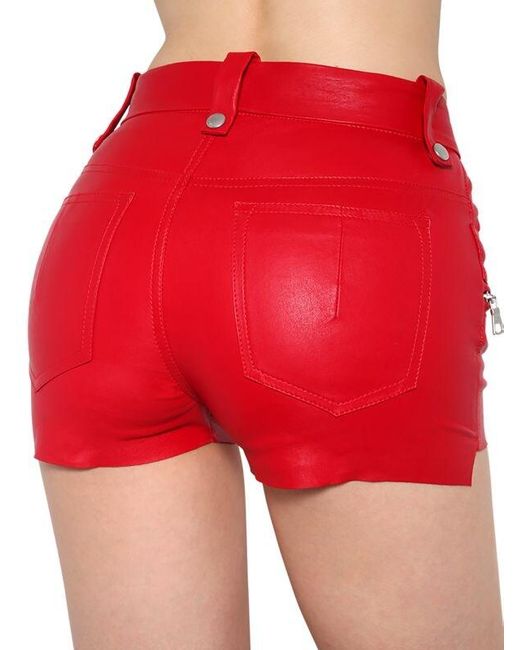 Lace-up Stretch Leather Shorts 