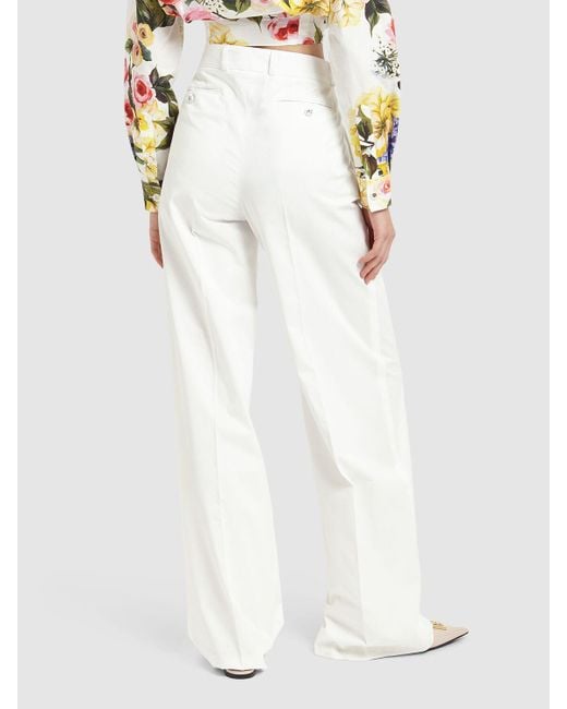 Pantalones anchos de gabardina de algodón Dolce & Gabbana de color White