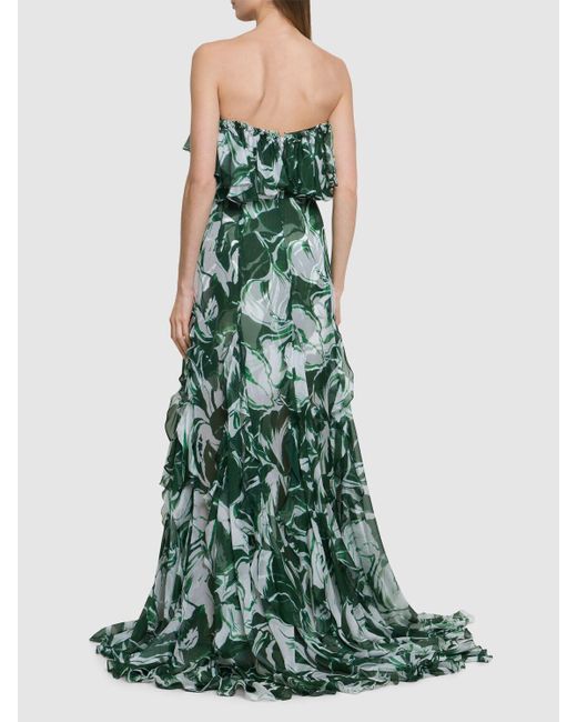 Costarellos Green Galiya Printed Silk Blend Chiffon Dress