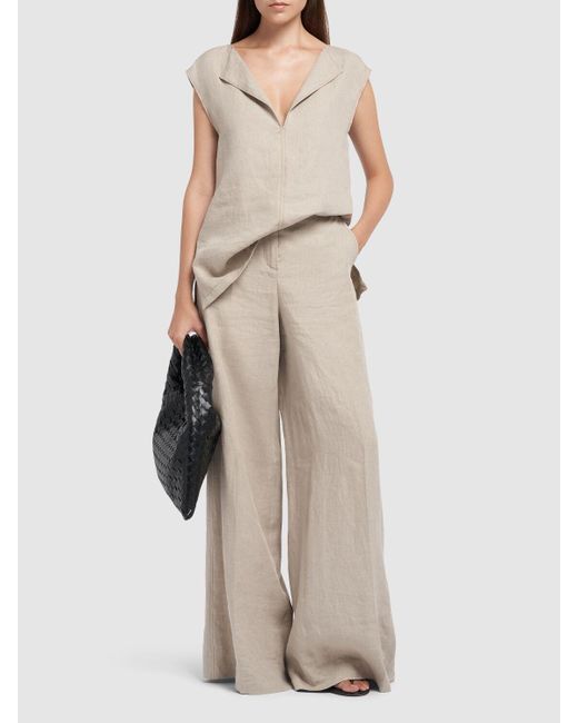 Max Mara Sequoia Linen Wide Pants in Natural | Lyst UK