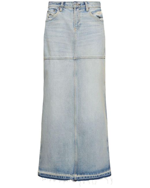 Falda midi de denim de algodón Re/done de color Gray