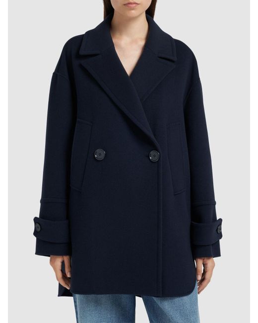 Max Mara Blue Zweireihiger Wollmantel "vania"