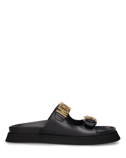 Sandales en cuir avec lettres 40 mm Moschino en coloris Black