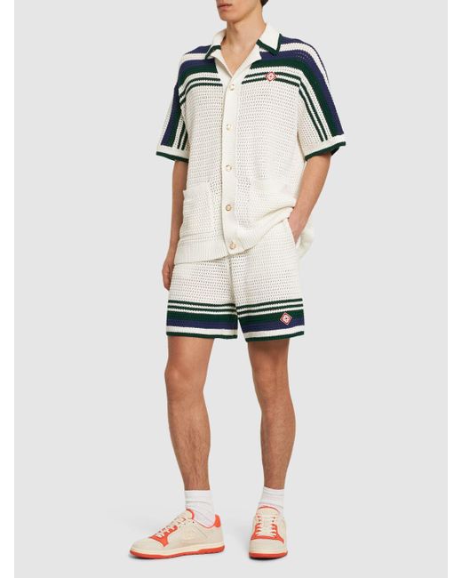Casablancabrand White Tennis Cotton Crochet Shorts for men