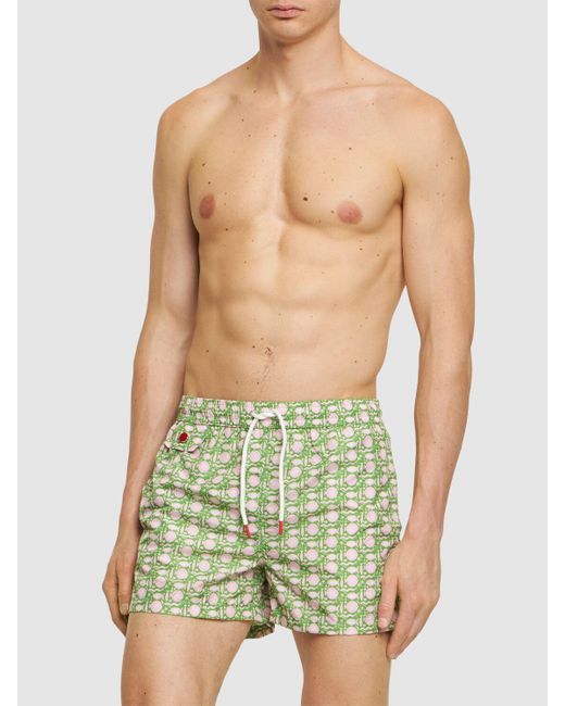 Kiton Green Nylon Swim Shorts for men