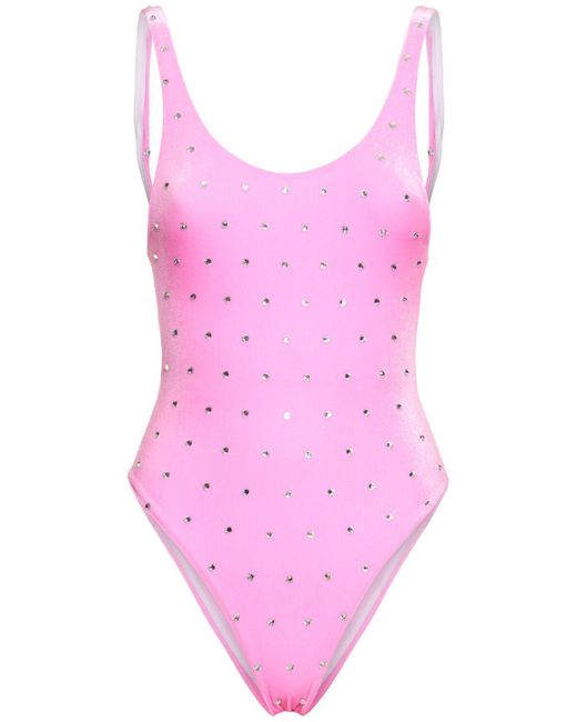 DSquared² Pink Embellished Chenille One Piece Swimsuit