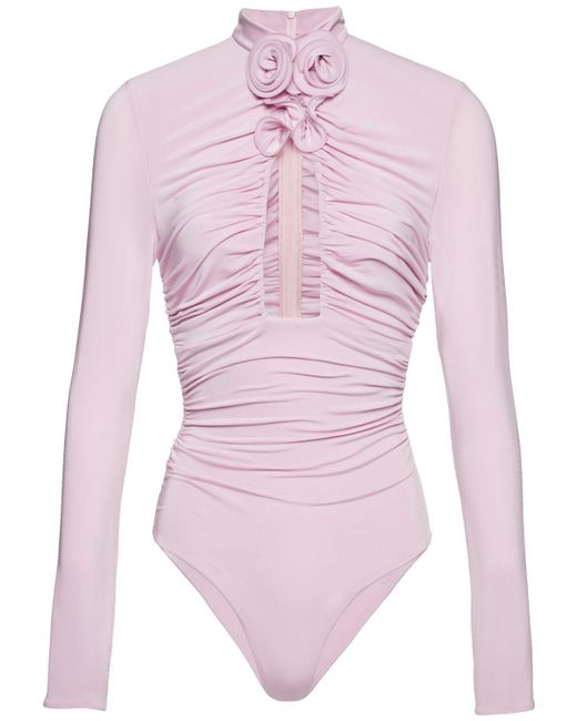 Magda Butrym Pink 3D Roses Cutout Viscose Jersey Bodysuit