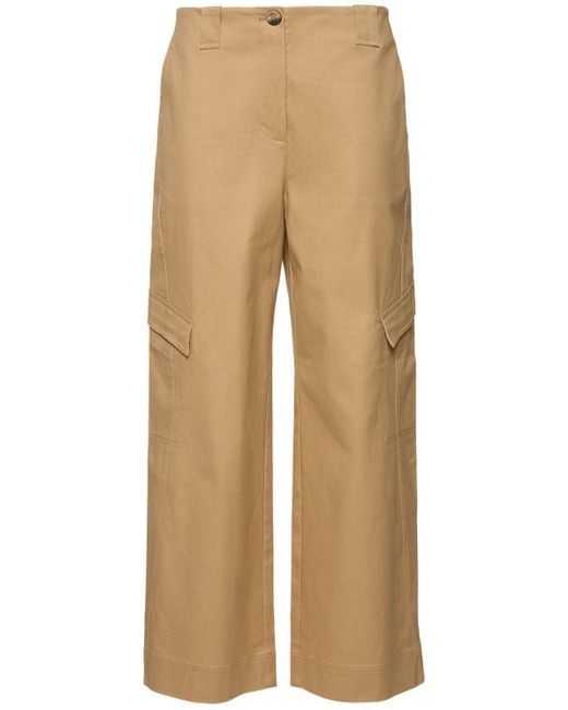 Ganni Natural Herringbone Canvas Mid Waist Pants