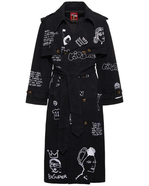 Kidsuper Black Embroidered Cotton Trench Coat for men