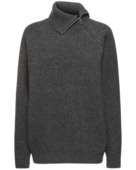 Auralee Gray Milled Wool Knit Sweater