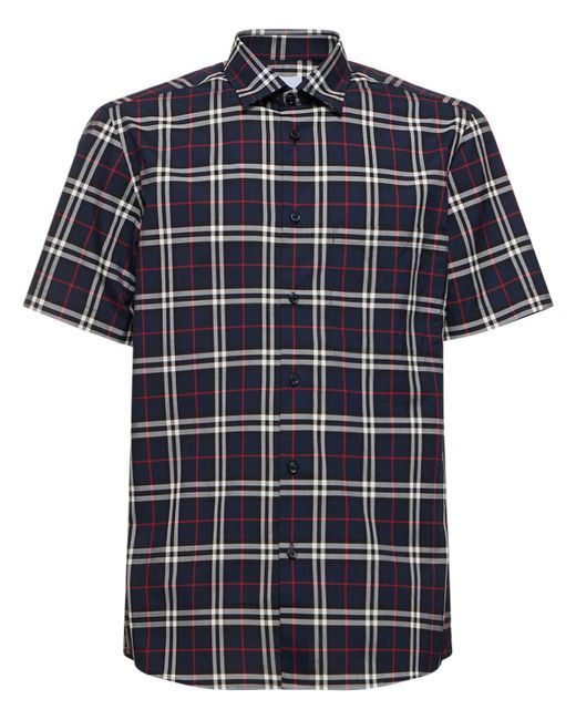 Burberry Blue Simpson Cotton Checked Shirt for men