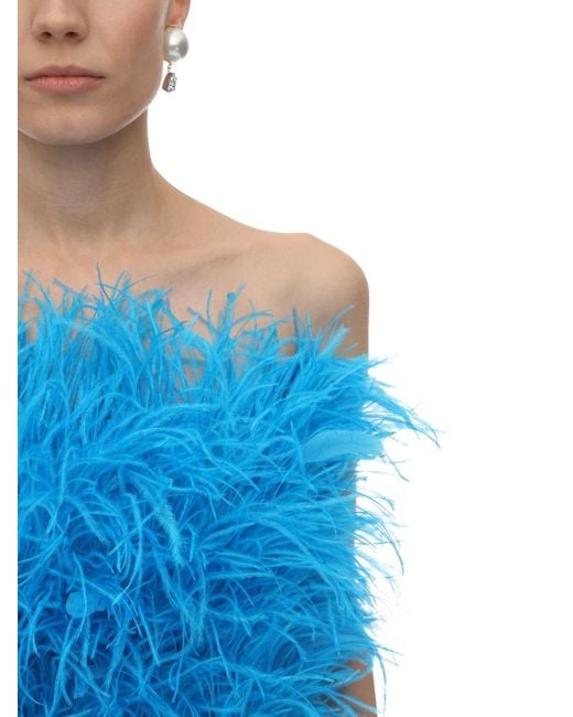The Attico Strapless Ostrich feather Mini Dress in Blue Lyst