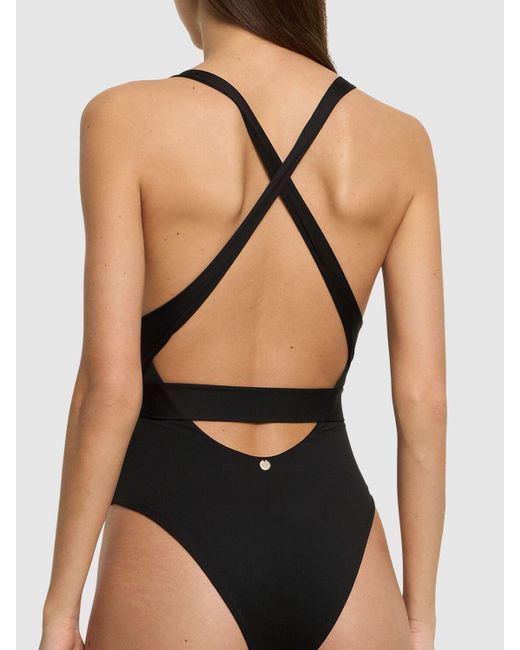 Max Mara Black Cristel Jersey V Neck One Piece Swimsuit