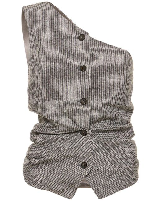 Acne Gray Linen Blend Pinstriped One Shoulder Vest