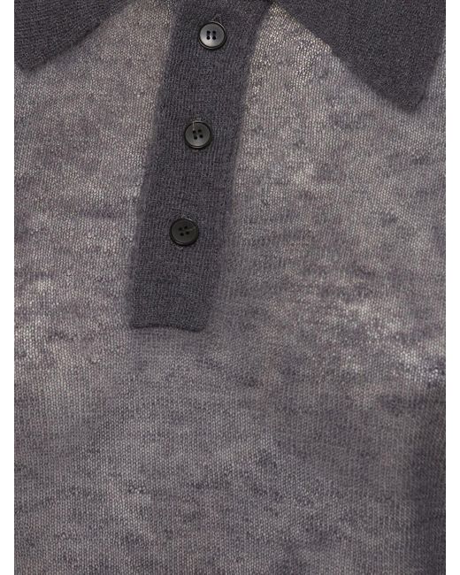 Auralee Gray Mohair & Wool Knit Short Polo