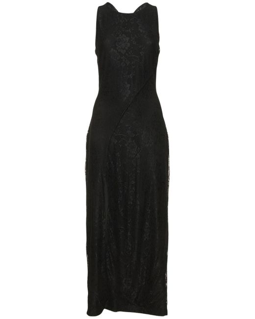 ROTATE BIRGER CHRISTENSEN Jaxy Mesh Lace Midi Dress W/ Slit in Black | Lyst