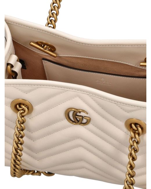 Gucci Natural Small Gg Marmont Leather Tote Bag