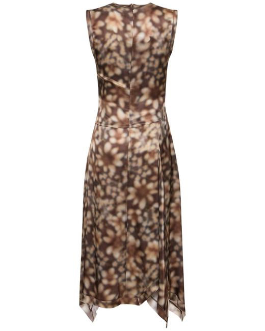 Acne Natural Printed Satin Sleeveless Midi Dress