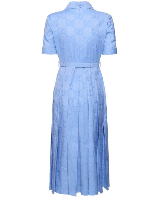 Gucci Blue Cotton Poplin Midi Dress