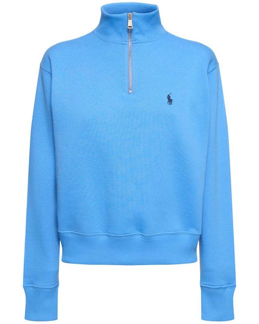 Sweat-shirt à demi-zippé en coton mélangé Polo Ralph Lauren en coloris Blue